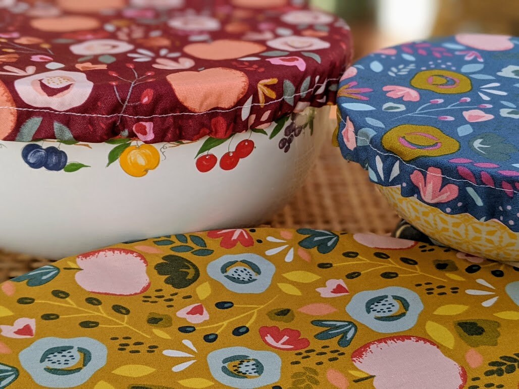 Charlotte Imperméable à Bol & Saladier, Tissu Fruits Du Verger, Lot Couvre-Plats Réutilisables, Fait