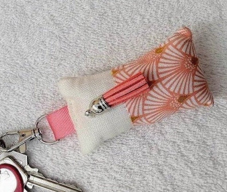 Art Deco CoralGold and White Lin Fabric Key Holder Bag Jewel Custom Handmade in France