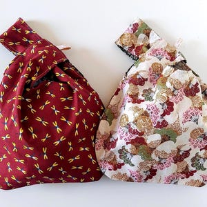Japanese Handbag - Ginkgo Biloba Leaf and Dragonfly Fabric - Handmade in France