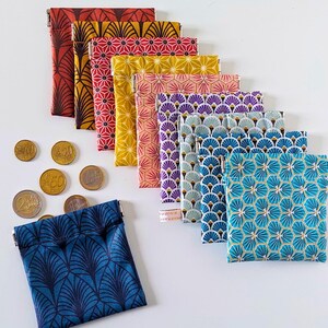 Porte-Monnaie Rétro – Tissu Imperméable 1O Motifs Japonais et Art Déco - Cadeau pour Lui Personnalisé  - Fait Main en France