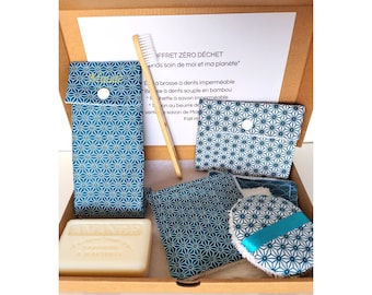 Coffret Beauté Zéro Déchet "Je prends Soin de Moi et de ma Planète", Motif Asanoha, Cadeau Personnalisé Fait Main en France