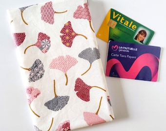 Prescription Holder Pouch with Japanese Ginkgo Biloba Motif - Handmade in France