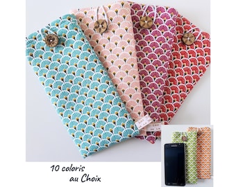 Etui à Lunettes & Téléphone, Tissu Japonais Eventail 10 Coloris, Fait Main en France Personnalisé