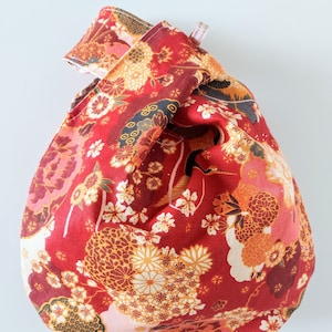 Sac à Main Japonais Réversible, Porté Main ou Poignet, Idéal à vélo, Tissu Motif Ikebana, Fait Main en France Personnalisé image 3