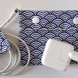 Stoffen etui voor opladers van telefoons, tablets en e-readers, 50 verschillende designs.