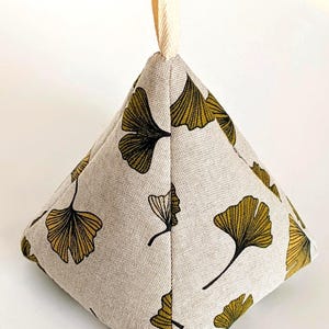 Doorstop with Japanese Ginkgo Biloba Leaves Pattern - Linen Effect Fabric - Handmade in France