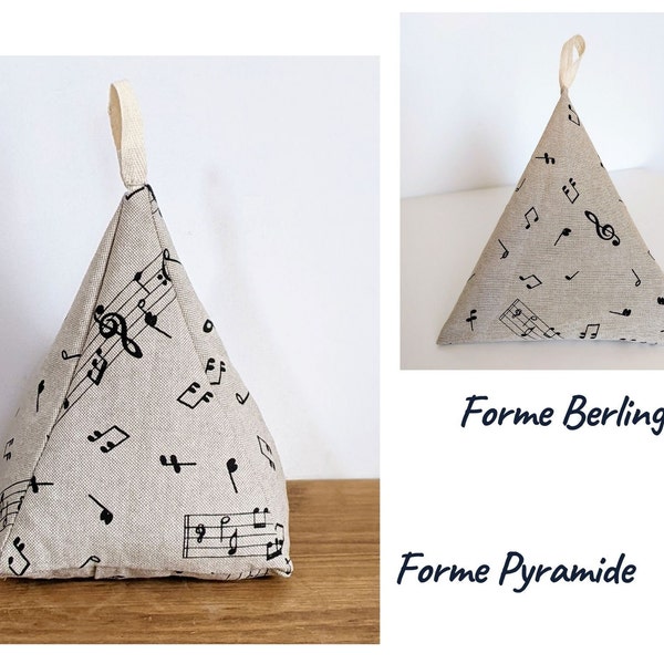 Cale Porte Tissu Effet Lin Imprimé Musique, Forme Pyramide et Berlingot, Fait Main en France Personnalisé