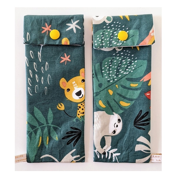 Etui Brosse à Dent Enfant, Tissu Imperméable Jungle, Fait Main en France Personnalisé