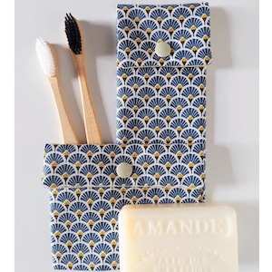 Étui Brosse à Dents/Dentifrice & Pochette à Savon - Tissu Motif Japonais - Fait Main en France