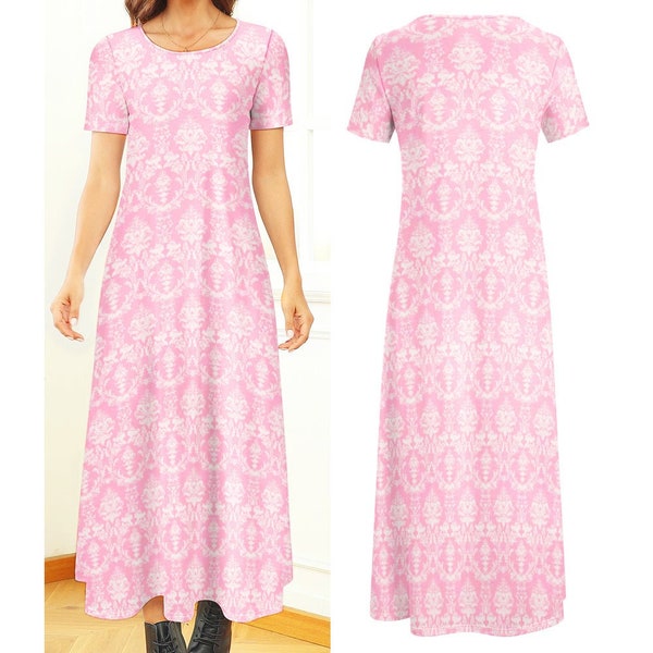 Beautiful Life Pink Damask Regency Dress | bridgerton jane austen floral cottagecore cottage core elegant style boho maxi dress clothes