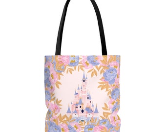 Disney inspired pink castle tote bag