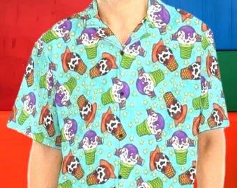 Toy Story Ice Cream Cones Adults Kids Short Sleeve Button Up Shirt | pixar disney hawaiian button up camp cosplay shirt