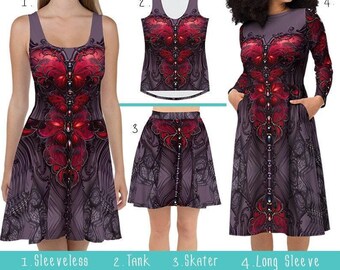 Gothic Countess B Adults Dresses Skirts Tank Tops | goth halloween purple whimsigoth witchy wiccan pagan dress sleeveless long sleeve