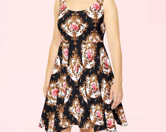 Baroque Rose Diamante Dress Black | girly cottagecore dollette princesscore coquette hime gyaru classic lolita fashion outfit jsk clothing