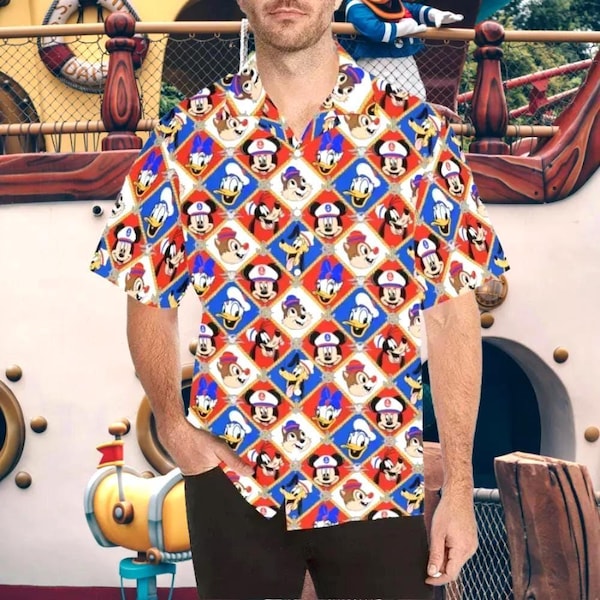 Disney Cruise Ship Mickey Adults Kids Short Sleeve Button Up Shirt | disney world disneyland mommy and me dad plus size hawaiian cosplay