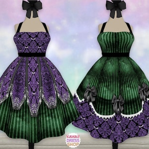 Haunted Mansion NEW Halterneck Dapper Dress | 50s party plus size goth gothic disney world disneyland villians retro swing midi pinup costum