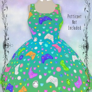 Jeweled Gamer Girl Dress, '90s Colors | kawaii video game gift for gamer girl geek nerdy fashion style dress Blueberry Lime