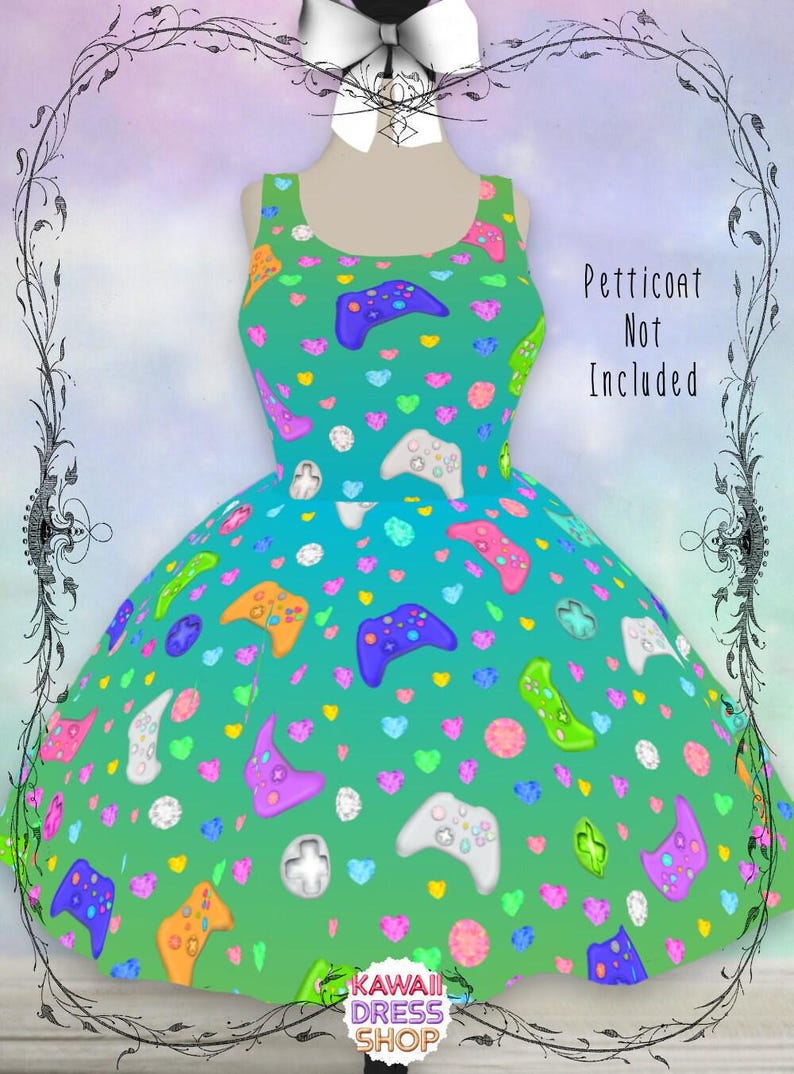 Jeweled Gamer Girl Dress, '90s Colors | kawaii video game gift for gamer girl geek nerdy fashion style dress Blueberry Lime