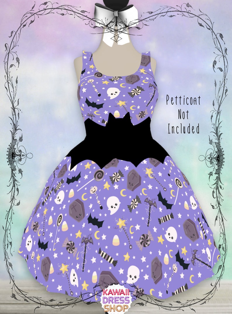 Halloween Candy Shop Dress XS-3XL gothic blue lolita, crescent moon print, witchy dress, candy dress Blue