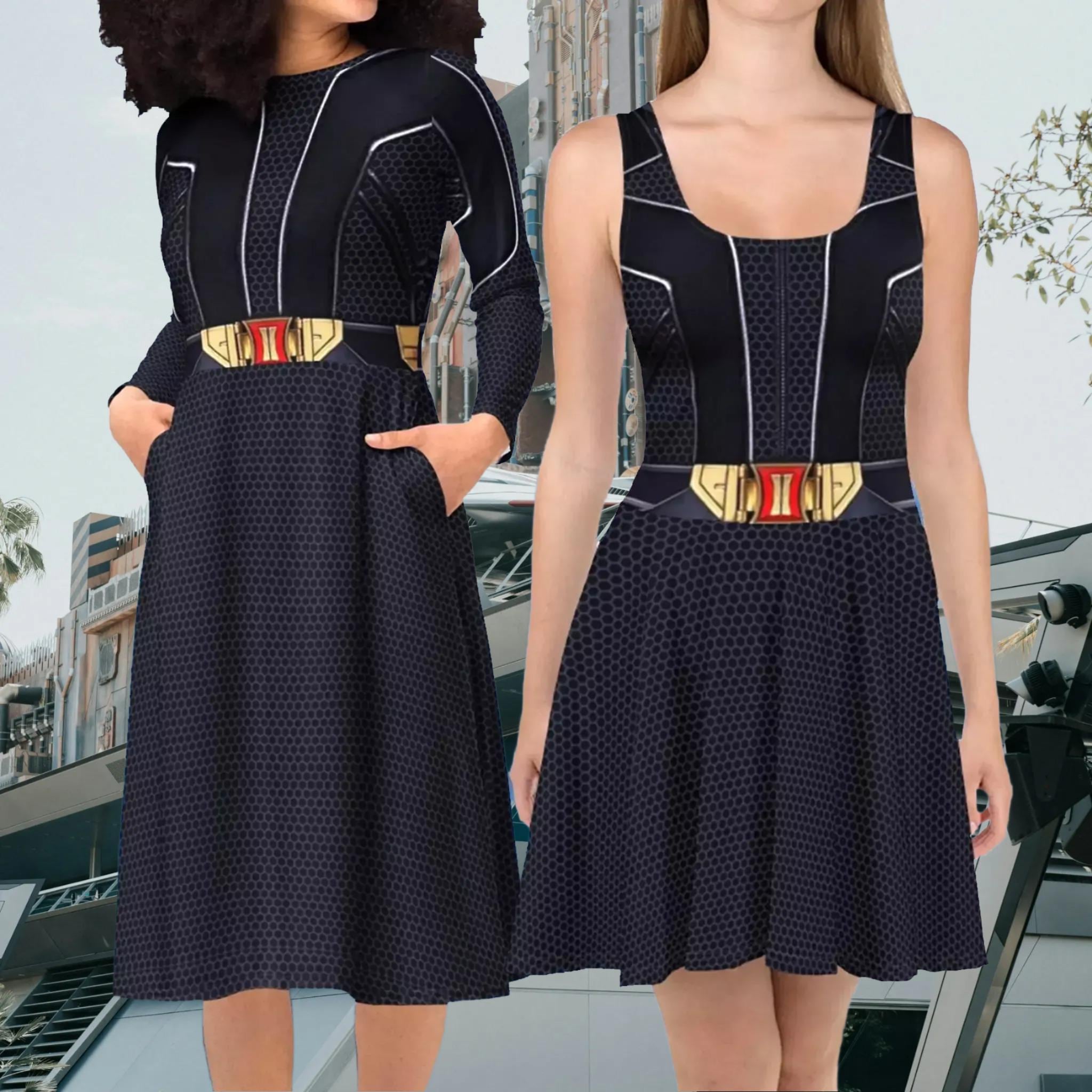 black widow costume dress Running 2XS-6XL | Run Disney World Disneyland Avengers Natasha Romanoff Superhero Family Group Cosplay Cruise 57739 - Sherri Hill global-length-Mini Size:Belt-42 Wiggly spider legs are