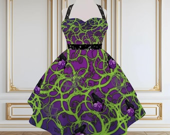 Maleficent Green Thorns NEW Halterneck Dapper Dress | 50s party goth gothic dark cottagecore disney world villians disneyland cosplay cruise