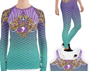 Ariel Ornate Costume Rash Guard Sports Bra Leggings | disneybound disney world disneyland little mermaid running marathon yoga