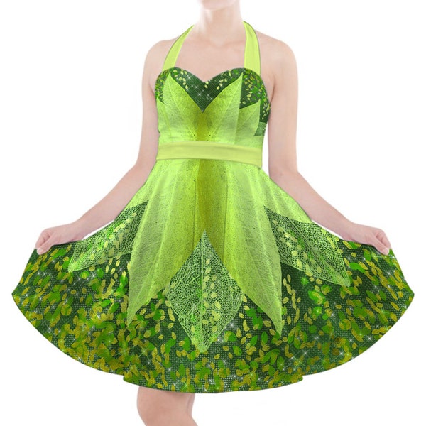 Tinkerbell Knee Length Dress | disneybound disney world bound disneyland woodland fairy peter pan swing midi halter cosplay costume