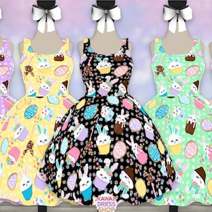 Bunny Sweets Dress XS-3XL | kawaii sweet lolita easter bunny bunnies dessert ice cream print apparel jsk dress