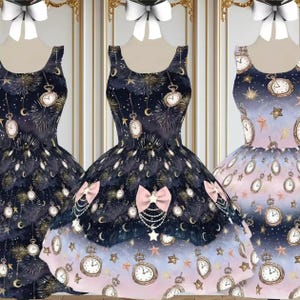 Celestial Magic Dresses Fireworks & Clocks XS-3XL | crescent moon print celestial fashion gothic lolita-dress