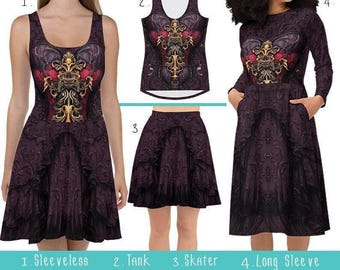 Gothic Countess A Adults Dresses Skirts Tank Tops | goth halloween purple whimsigoth witchy wiccan pagan dress sleeveless long sleeve
