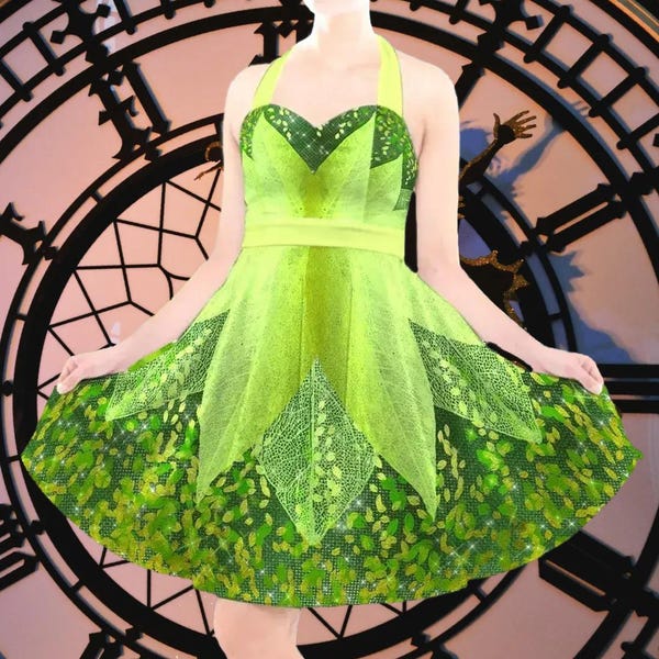 Tinkerbell Halterneck Dapper Dress | 50s party plus size disney world disneyland woodland fairy peter pan swing midi cosplay costume