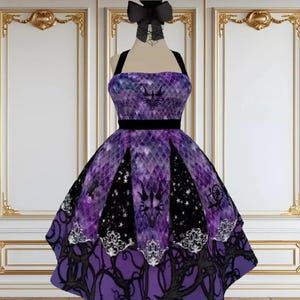 Maleficent Dragon Halterneck Dapper Dress | 50s party goth gothic goblincore disney world villains disneyland midi swing costume cosplay