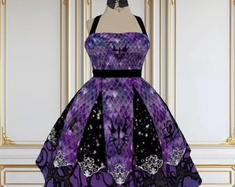 Maleficent Dragon Halterneck Dapper Dress | 50s party goth gothic goblincore disney world villains disneyland midi swing costume cosplay