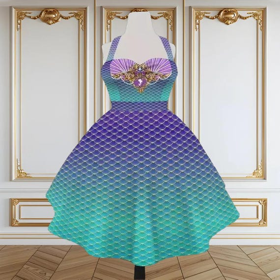 ariel halter dress Ornate Halterneck Dapper | 50s Party Plus Size Disney World Disneyland Little Mermaid Princesscore Cosplay Costume Cruise 2026Hoco_07/17
