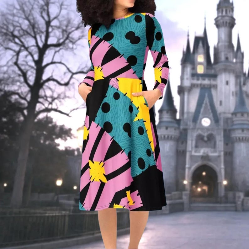 a woman standing in front of a castle