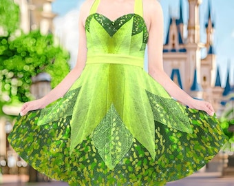 Tinkerbell NEW Halterneck Dapper Dress | 50s party plus size disney world disneyland woodland fairy peter pan swing midi cosplay costume