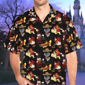 Tower of Terror Mickey and Friends Adults Kids Short Sleeve Button Up Shirt | goth disney world disneyland twilight zone hawaiian