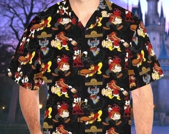 Tower of Terror Mickey and Friends Adults Kids Short Sleeve Button Up Shirt | goth disney world disneyland twilight zone hawaiian