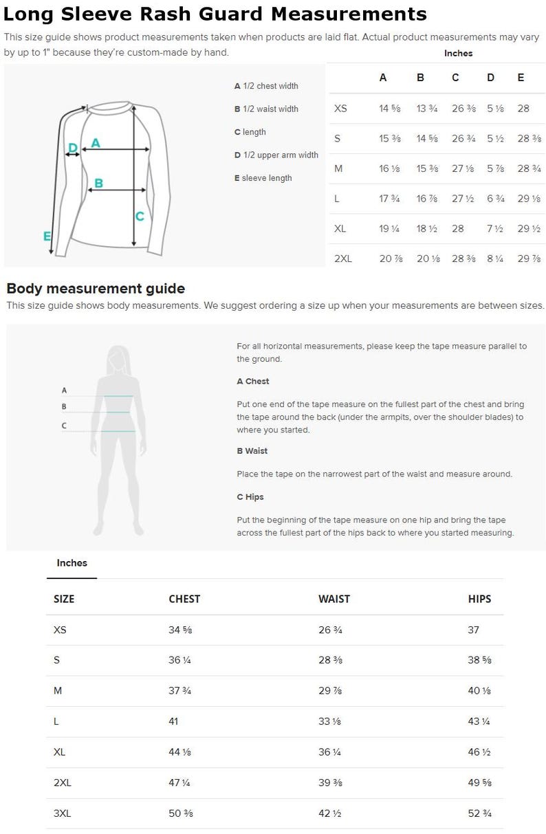 the measurements for a long sleeve shirt