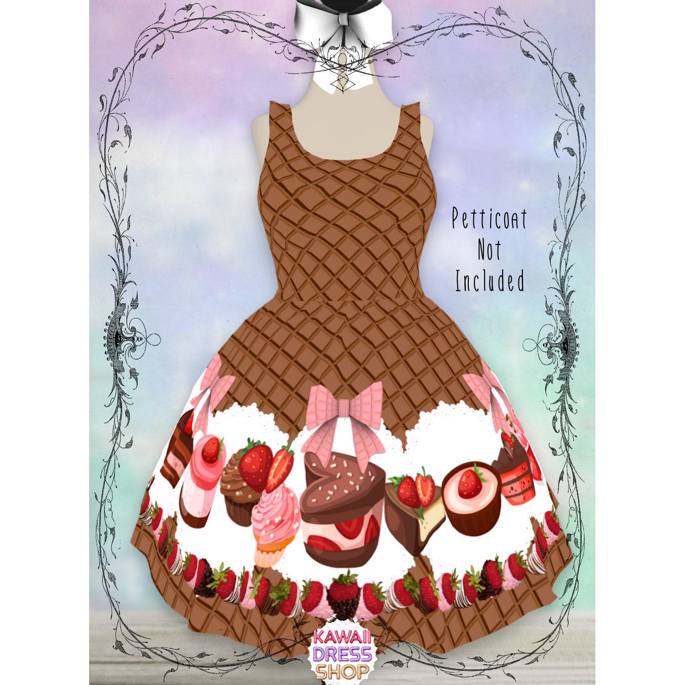 Chocolate Strawberry Dress Milk Chocolate | sweet lolita chocolate strawberry strawberries lovers jsk dress