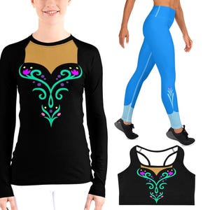 Anna Frozen 1 Journey Costume Rash Guard Sports Bra Leggings | run disney world disneyland running marathon cosplay