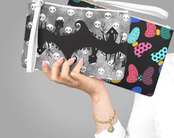 Jack Skellington & Sally Faux Leather Clutch Wrist Bag | gothic goth disneybound disney world villians disneyland makeup make up bag apparel