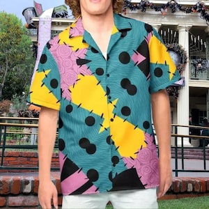 Sally Patches Adults Kids Short Sleeve Button Up Shirt | goth disney villians disneyland hawaiian nightmare before christmas family group
