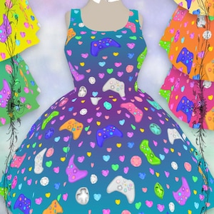 Jeweled Gamer Girl Dress, '90s Colors | kawaii video game gift for gamer girl geek nerdy fashion style dress Blueberry Grape
