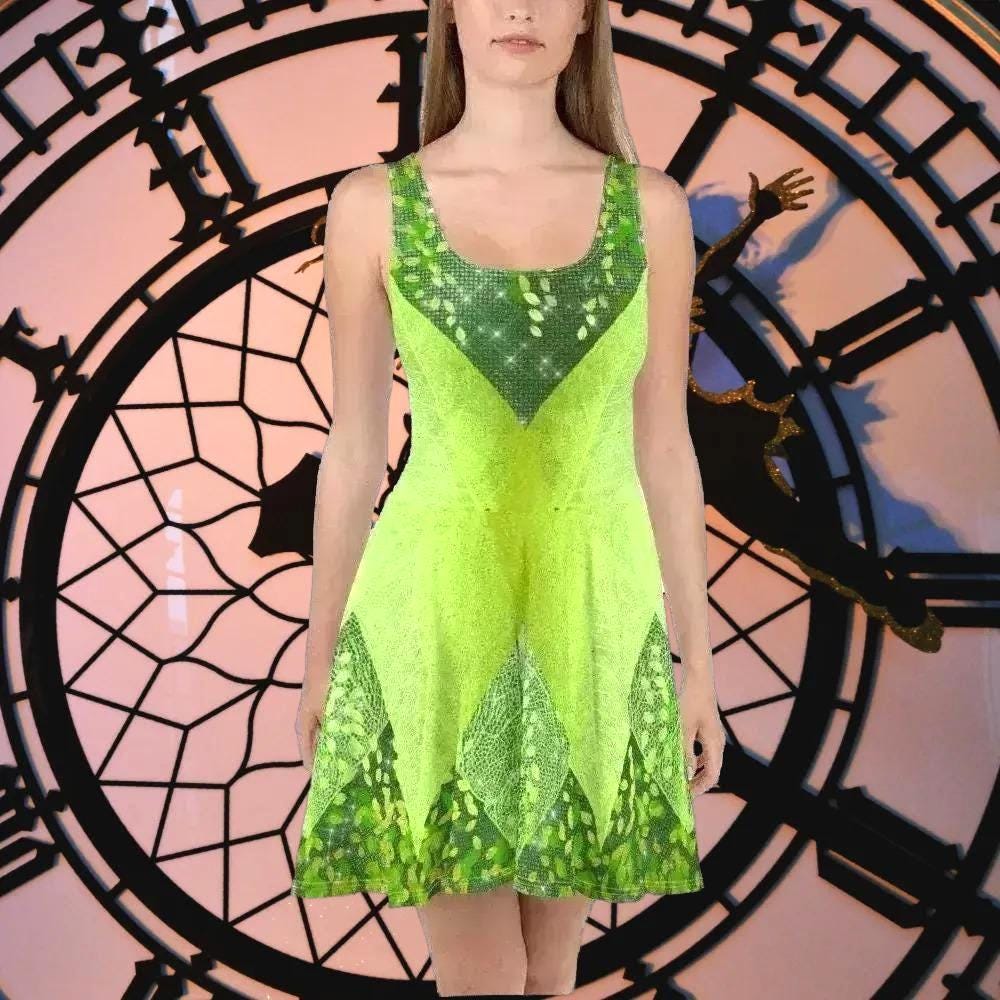 green emerald velvet dress Tinkerbell Costume Fairy Elf Petal Hem Mini Dress Green main image 0
