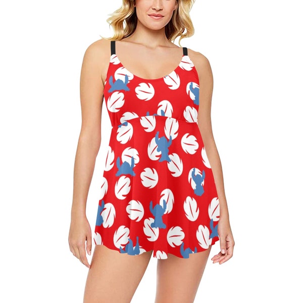 Lilo and Stitch Swim Dress Babydoll Tankini Two Piece Swimsuit | disneybound disney world bound disneyland cruise tank top swimwear