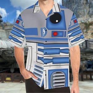 Star Wars Droids Mens Hawaiian Button Up Shirt | mens disney star wars bb8 r2d2 hawaiian button up camp shirt