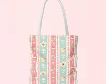 Charming Garden Tea Party Soft Canvas Tote Bag | cute girly style grandma cottagecore casual lolita fashion wear shoulder handbag purse