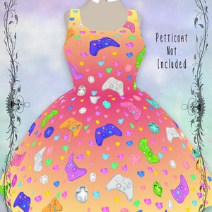 Jeweled Gamer Girl Dress, '90s Colors | kawaii video game gift for gamer girl geek nerdy fashion style dress Raspberry Lemon
