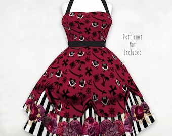 Redheaded Pirate NEW Halterneck Dapper Dress | 50s party plus size disney world disneyland pirates of the caribbean pirate mom swing midi